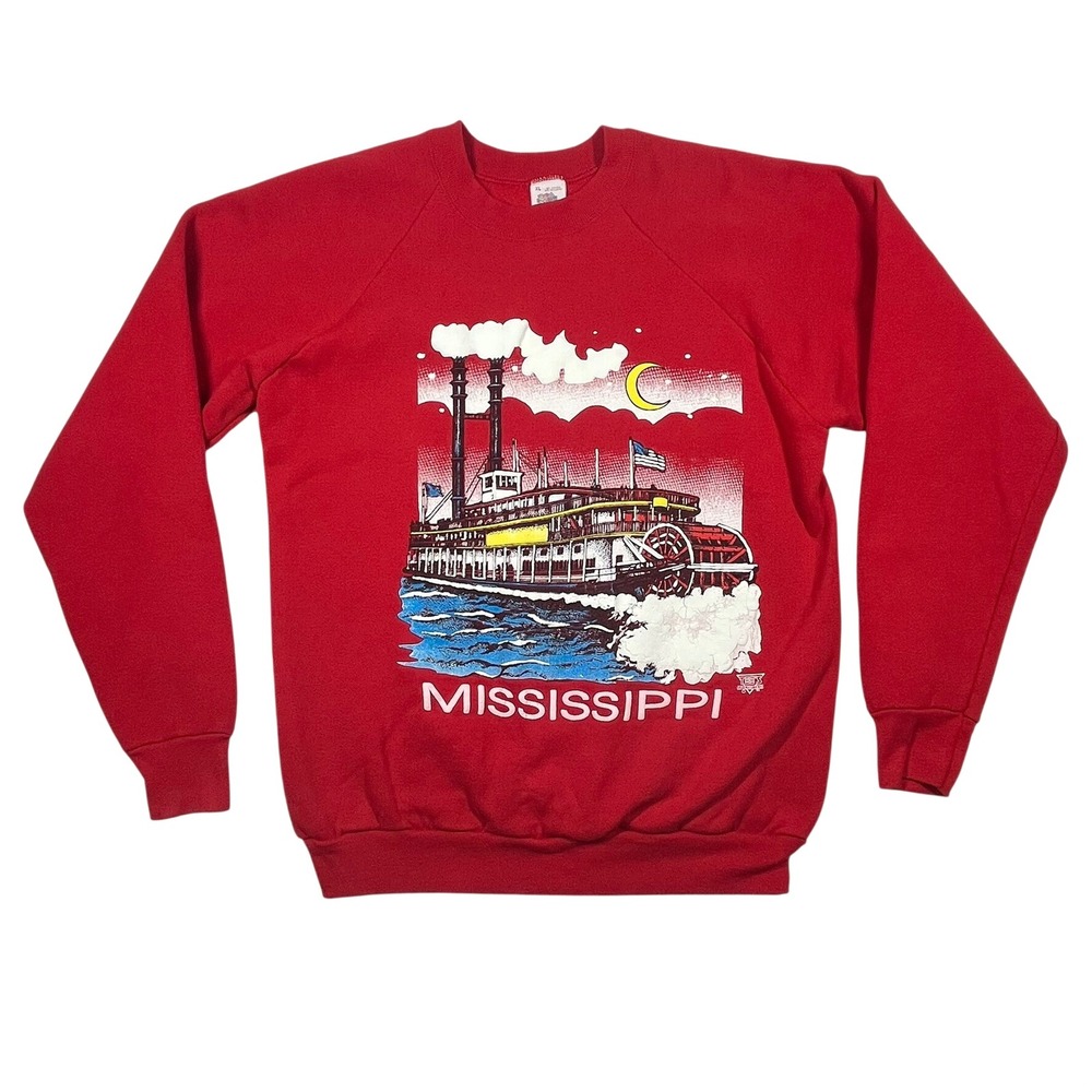 Fruit of the Loom Sweatshirt Mens XL Red Mississippi Riverboat Vintage 80s 90s